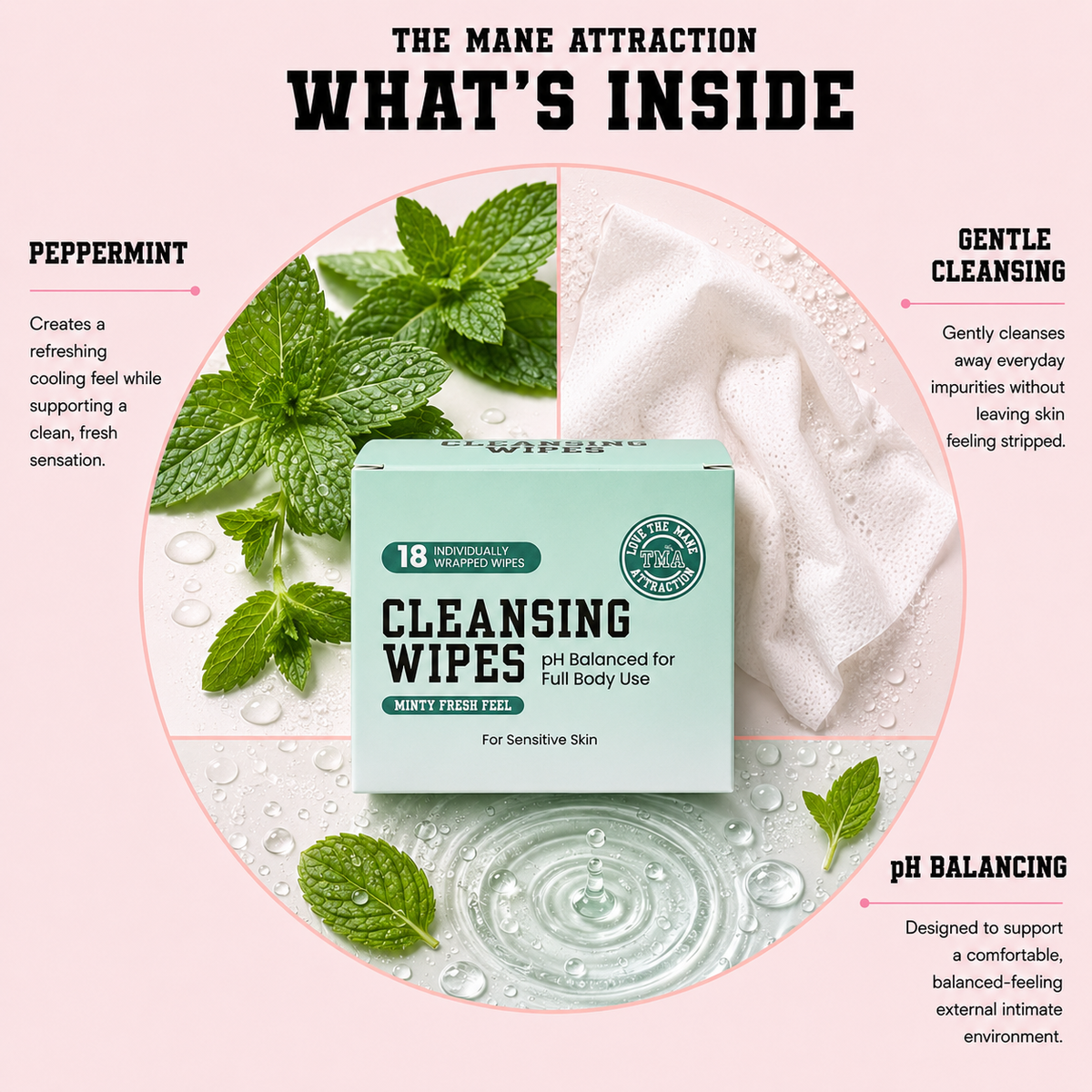 PH Balanced Feminine Cleansing Wipes - Minty Fresh Feel - The Mane Attraction