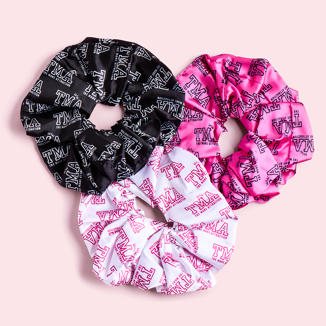 Satin Logo Hair Scrunchies- 3 Pack - The Mane Attraction
