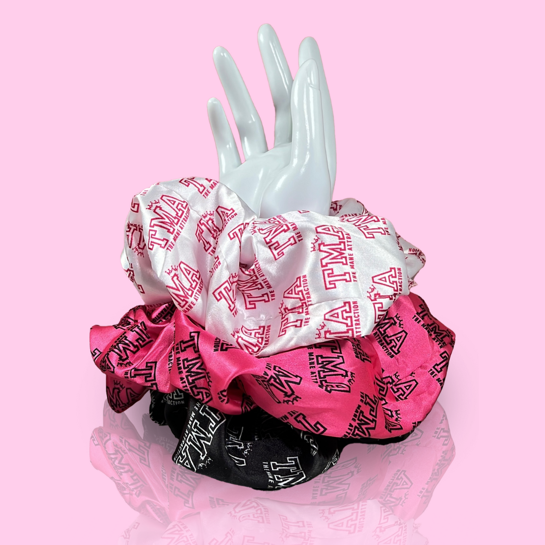 Satin Logo Hair Scrunchies- 3 Pack - The Mane Attraction