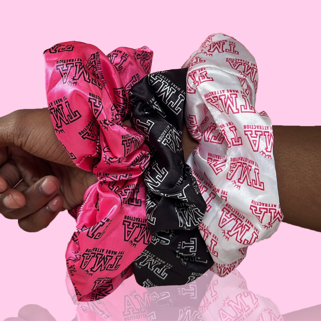 Satin Logo Hair Scrunchies- 3 Pack - The Mane Attraction