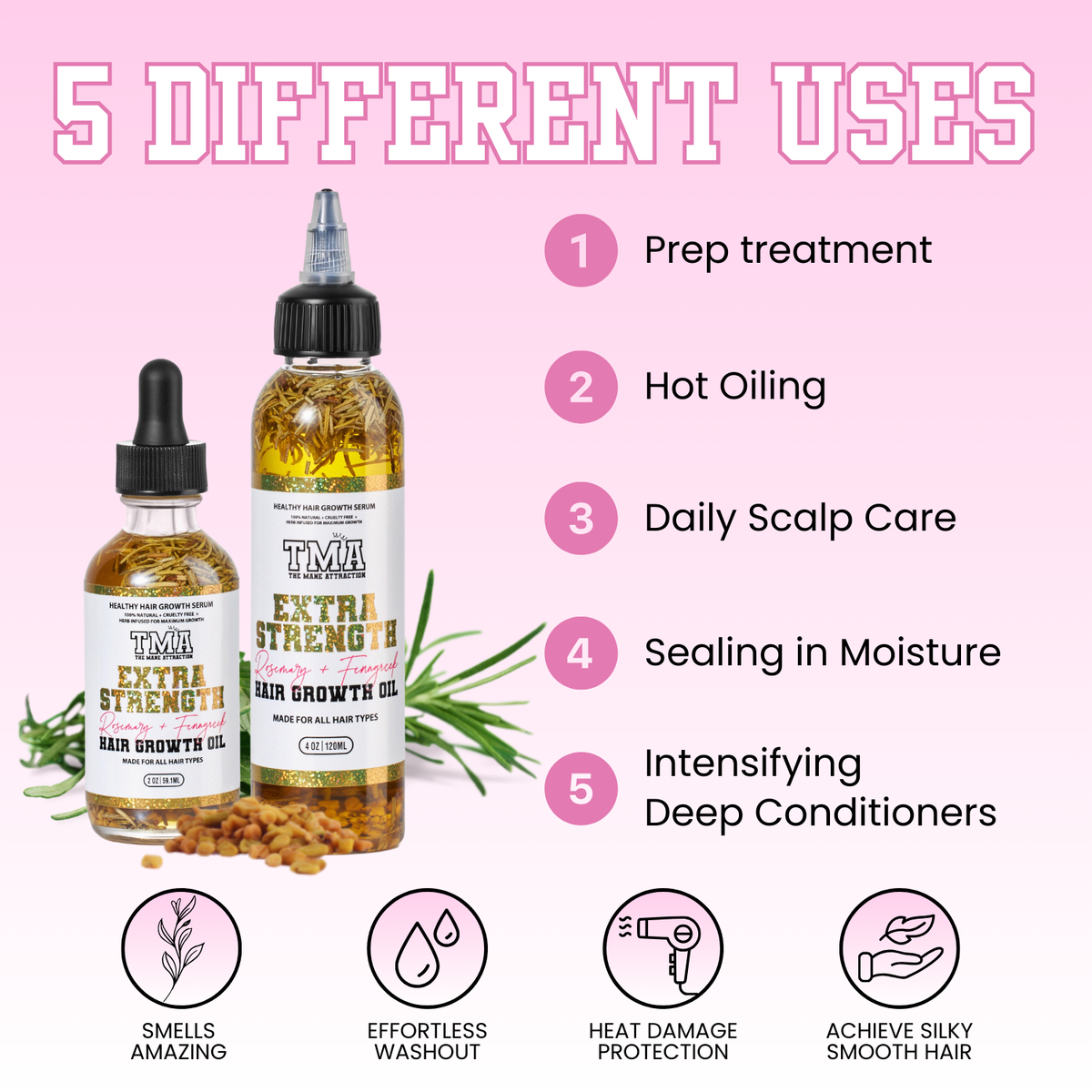 Extra Strength Rosemary+Fenugreek Herbal Hair Growth Oil - The Mane Attraction