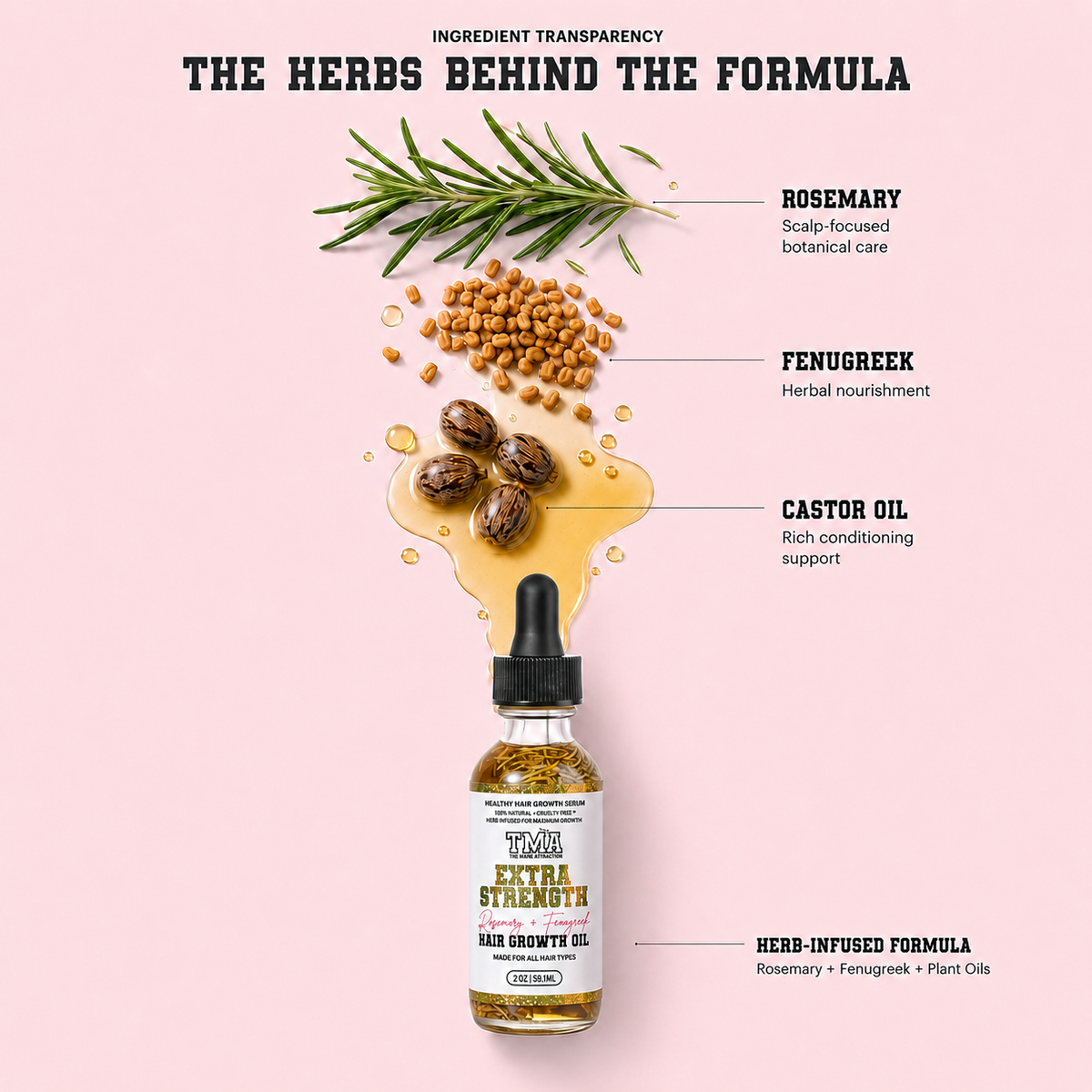 Extra Strength Rosemary+Fenugreek Herbal Hair Growth Oil - The Mane Attraction