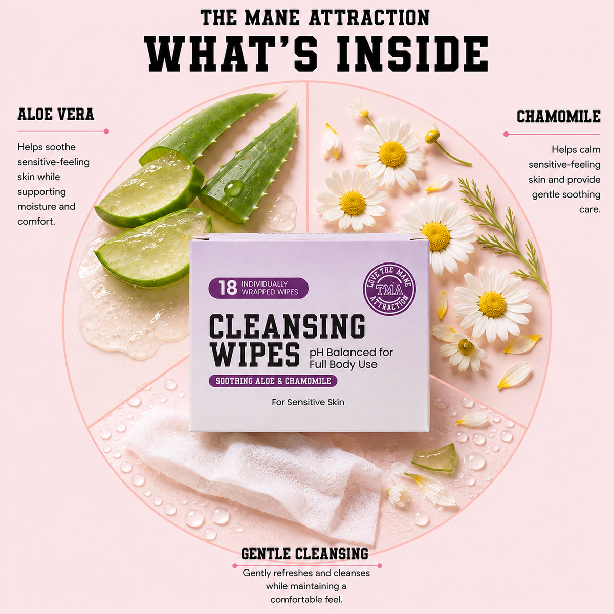 PH Balancing Feminine Wipes - Soothing Aloe & Chamomile for Freshness - The Mane Attraction