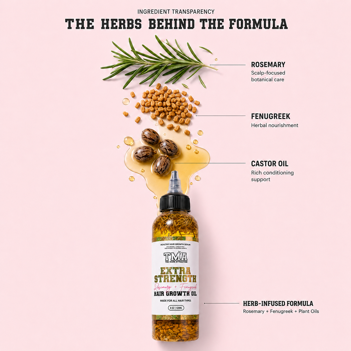 Jumbo Extra Strength Rosemary+Fenugreek Herbal Hair Growth Oil - The Mane Attraction
